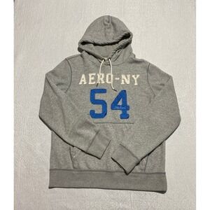 Aeropostale NY 54 Pullover Hooded Sweatshirt Mens Size L Gray Pocket